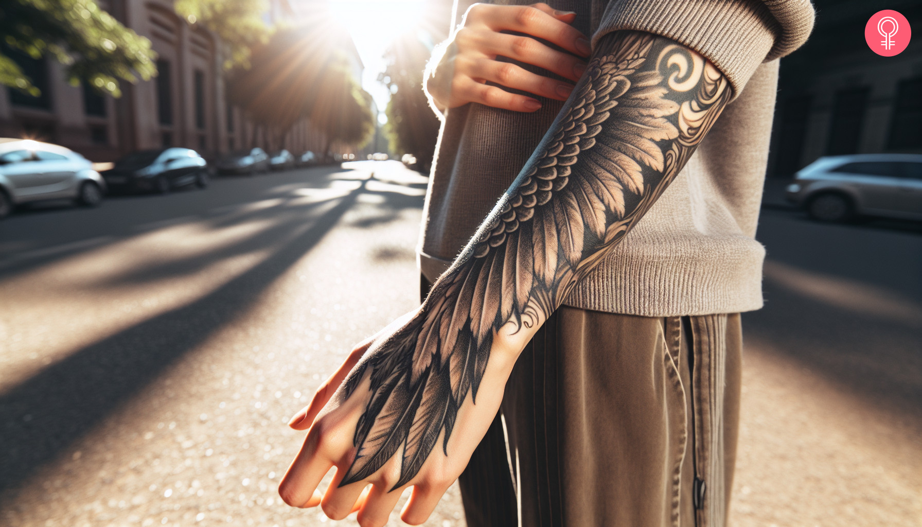 Intricate angel wings tattoo on the forearm