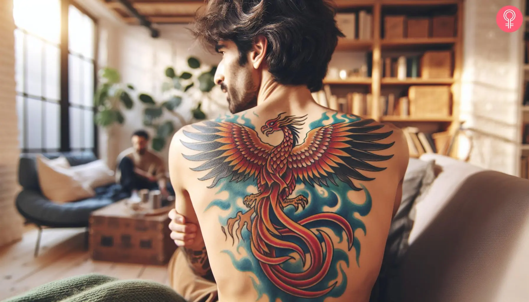 A man with a phoenix tattoo on his back