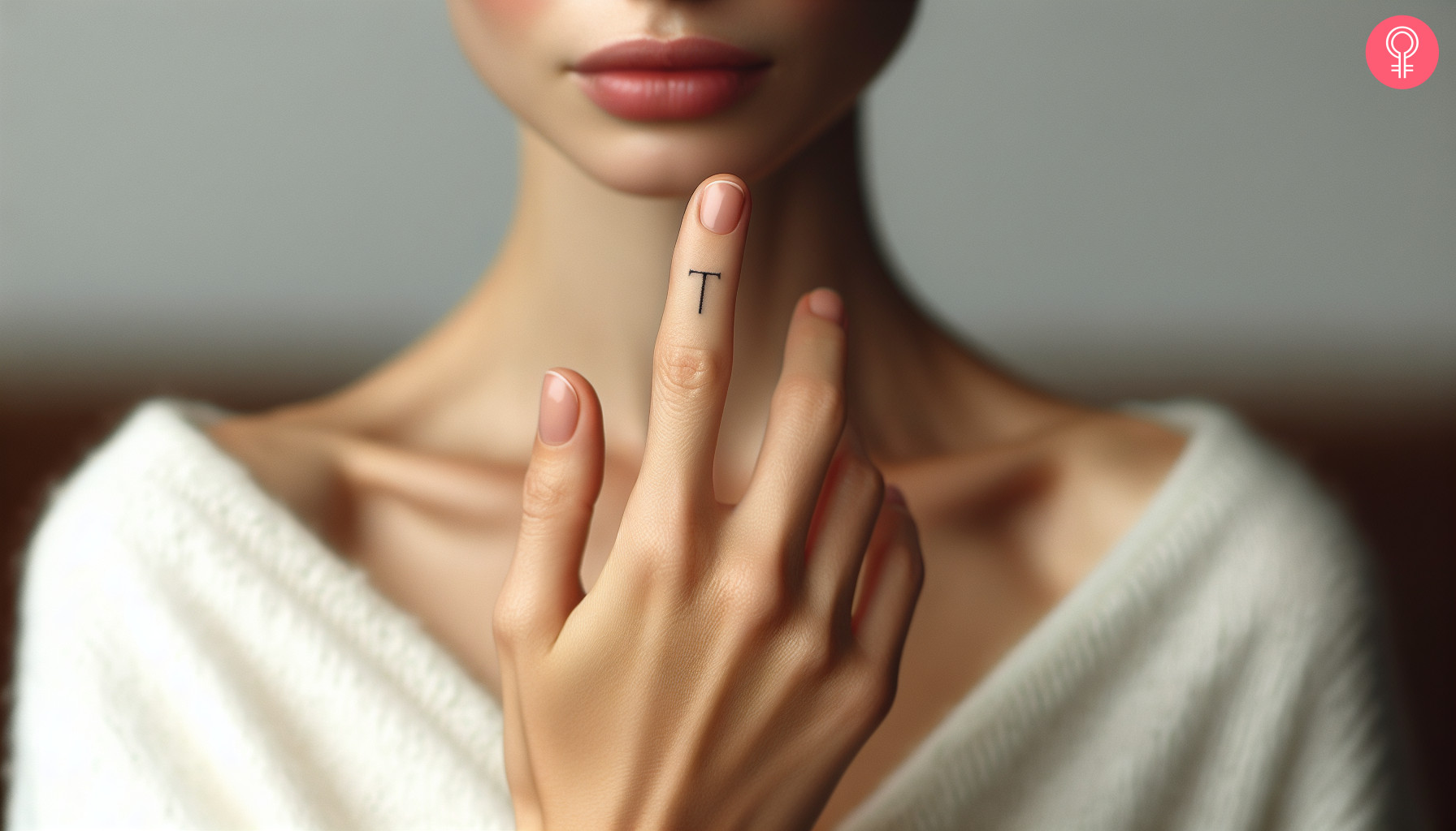 A woman wearing a letter ‘T’ tattoo on the finger