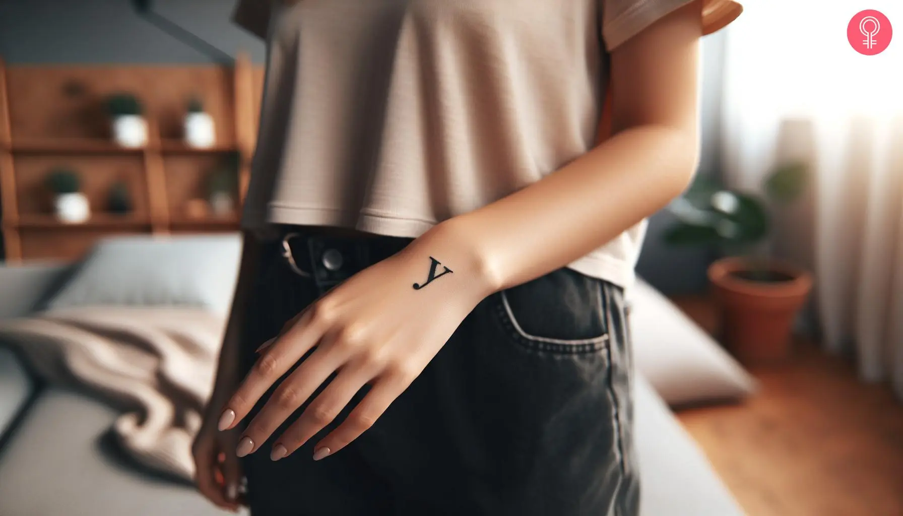 A woman with the letter Y tattoo on her wrist