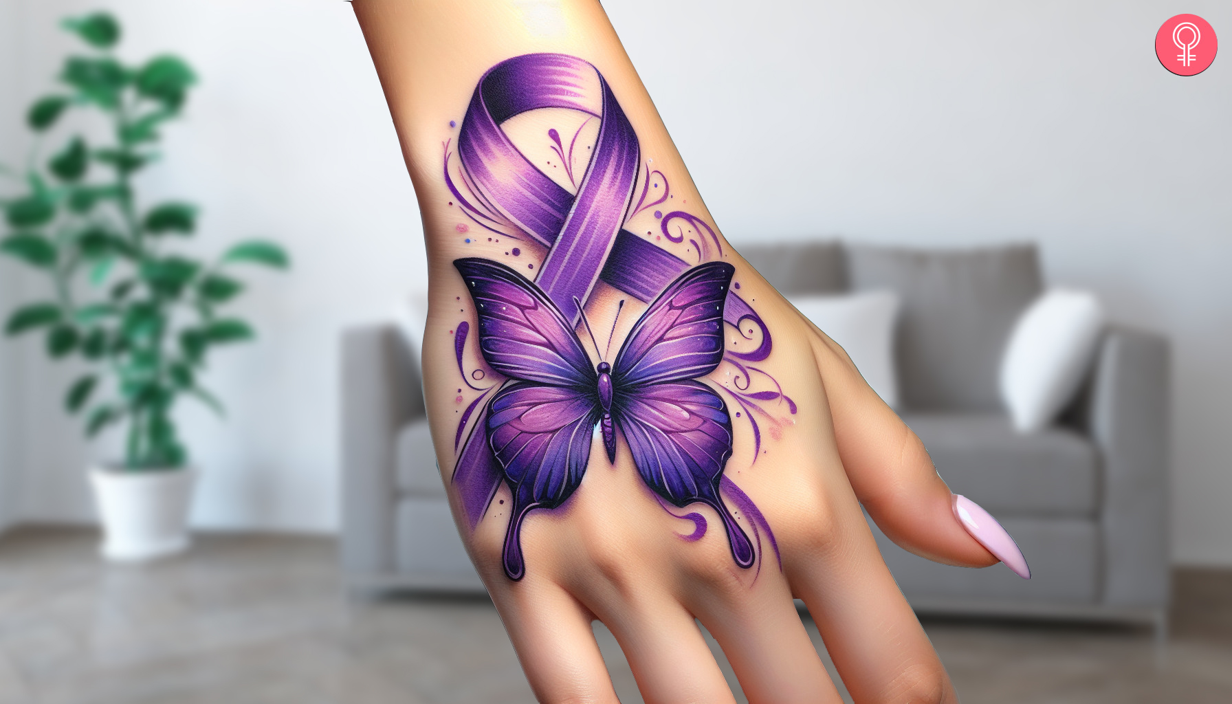 Woman with lupus symbol tattoo on her hand