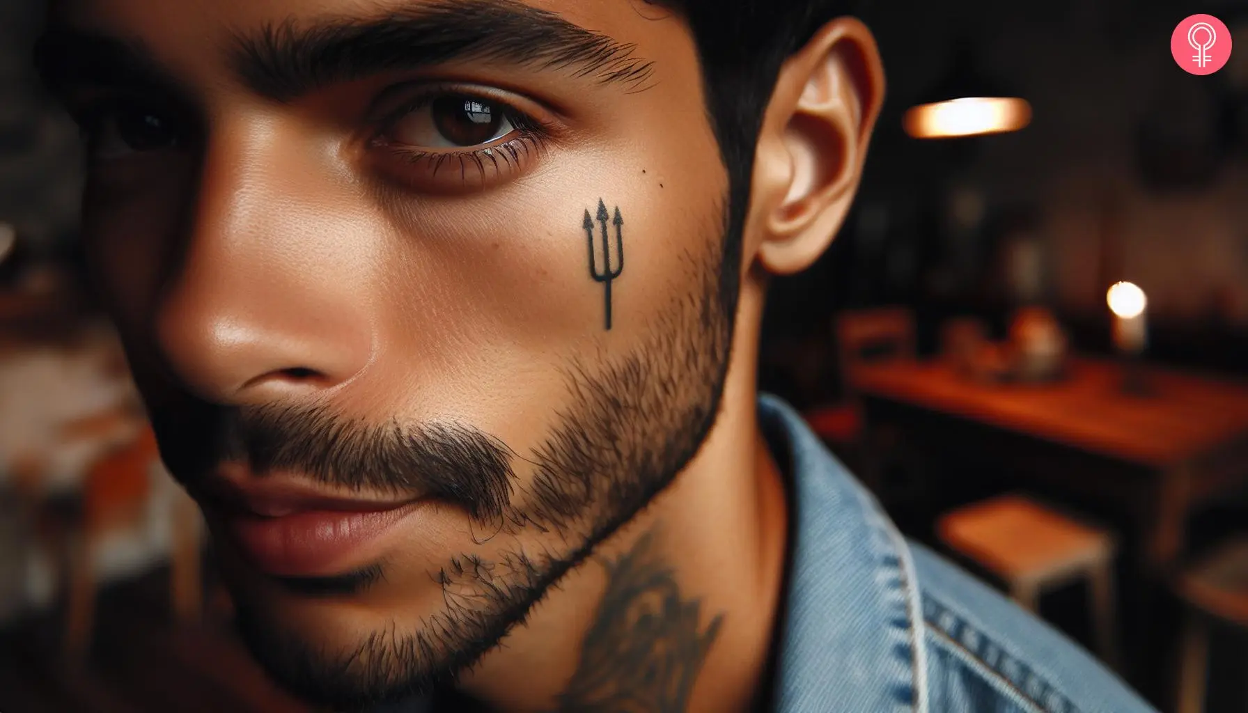 Man with Pitchfork tattoo on his face