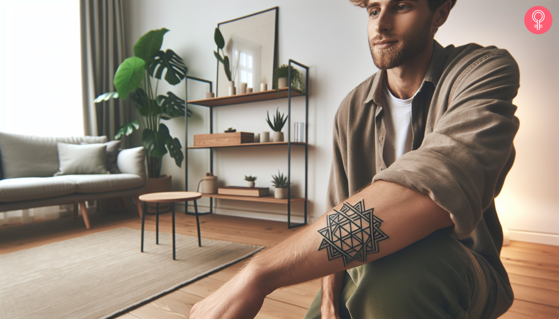 Man with a geometric Star Of David tattoo on the forearm