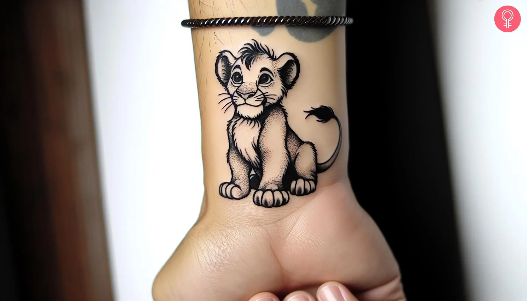 Man with baby Simba tattoo on his wrist