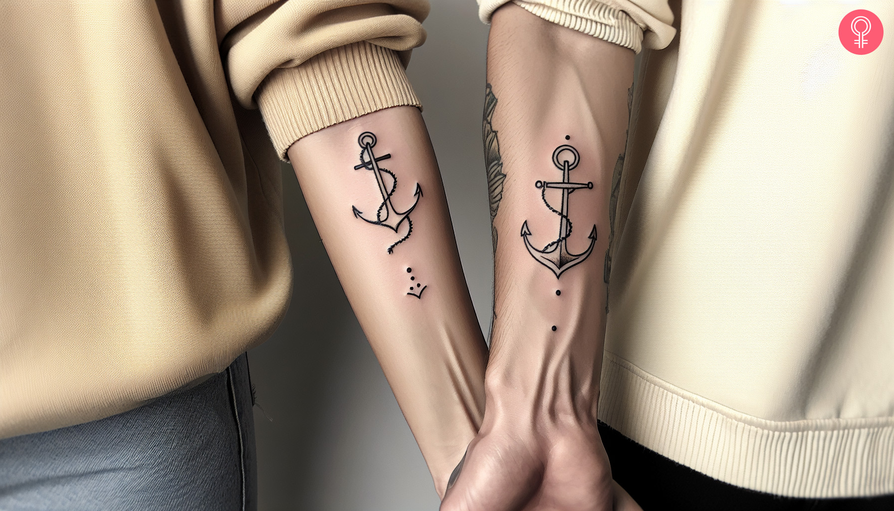 A matching tattoo of an anchor on the forearm