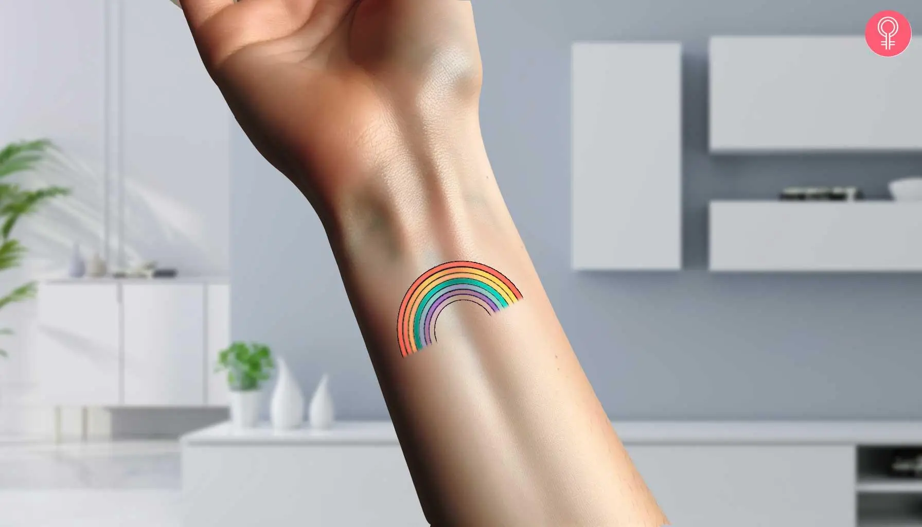 Woman with a rainbow tattoo on the wrist