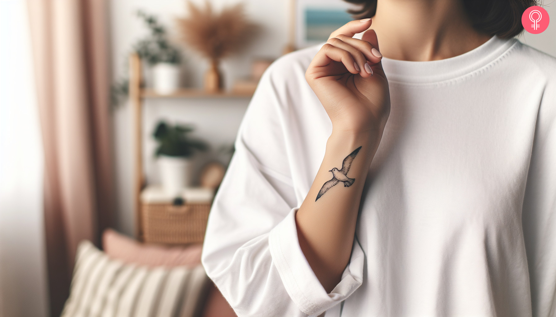 Minimalist seagull tattoo on the wrist