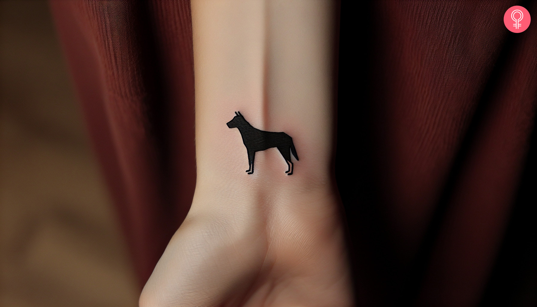 Minimalistic black dog tattoo on the wrist