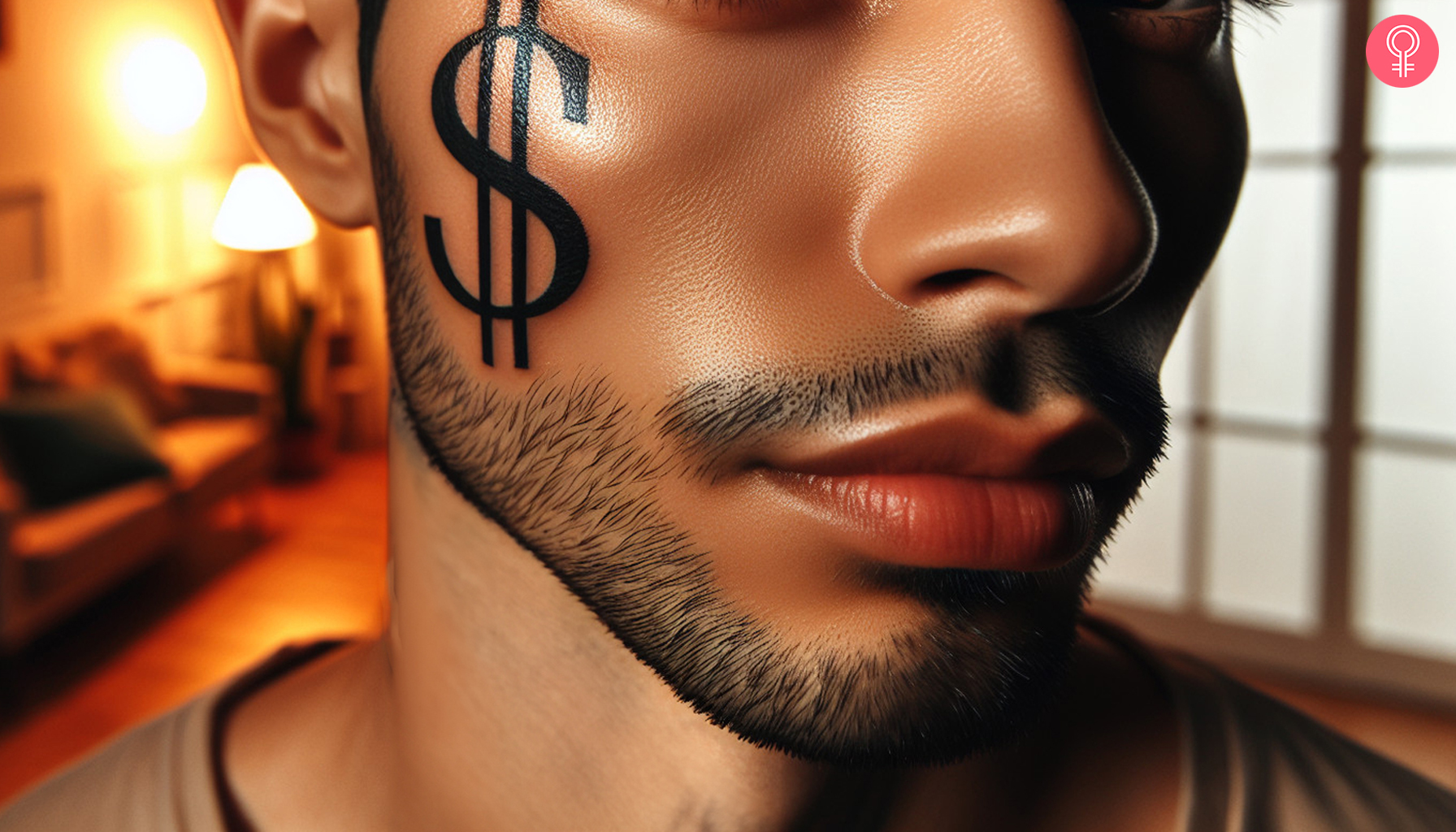 Money sign tattoo on the face