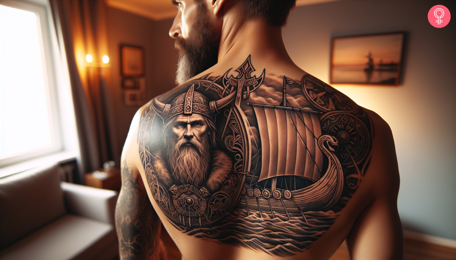 Odin Viking Ship tattoo on the back