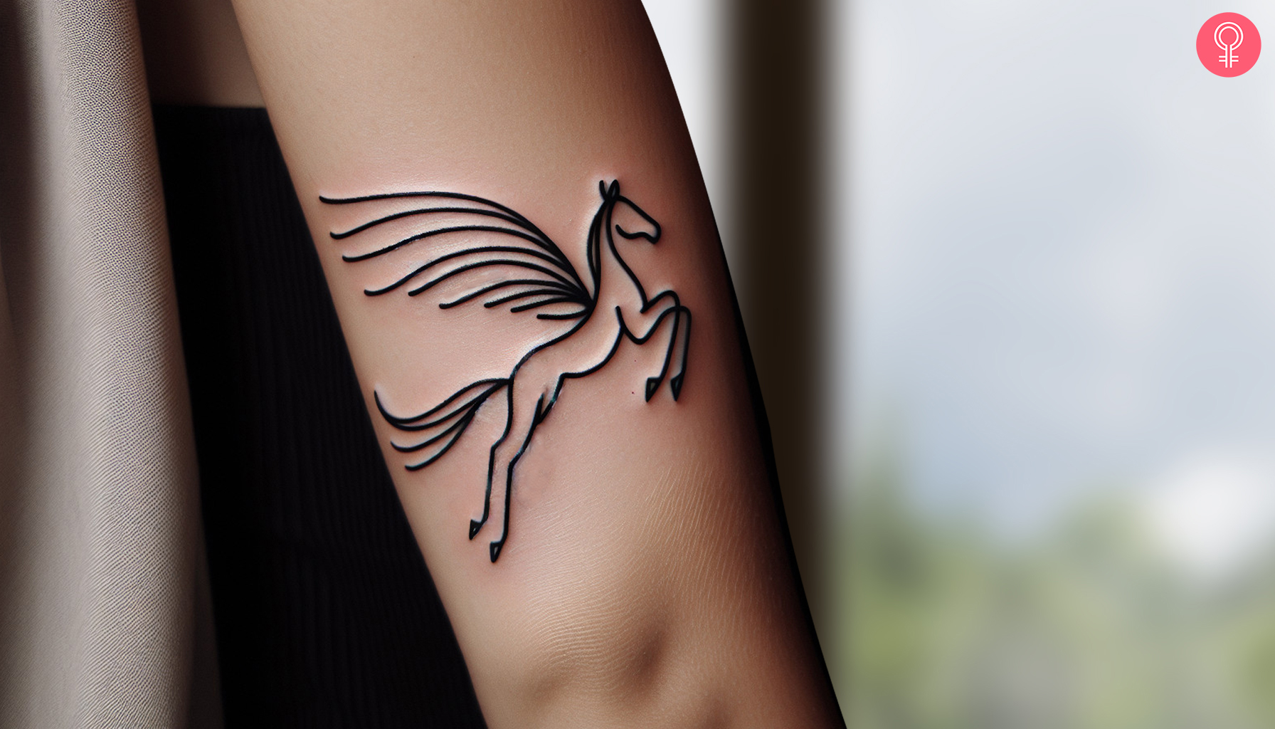 Tiny pegasus line art tattoo