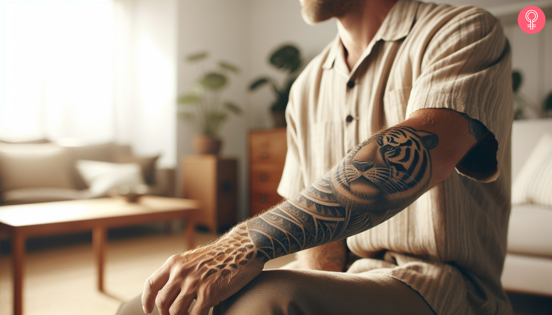 Polynesian forearm half-sleeve tattoo of a tiger