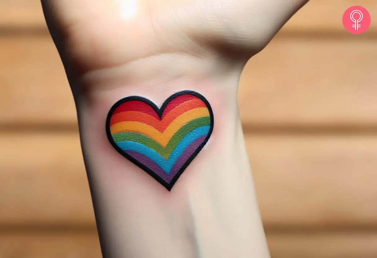 Rainbow in a heart on the wrist