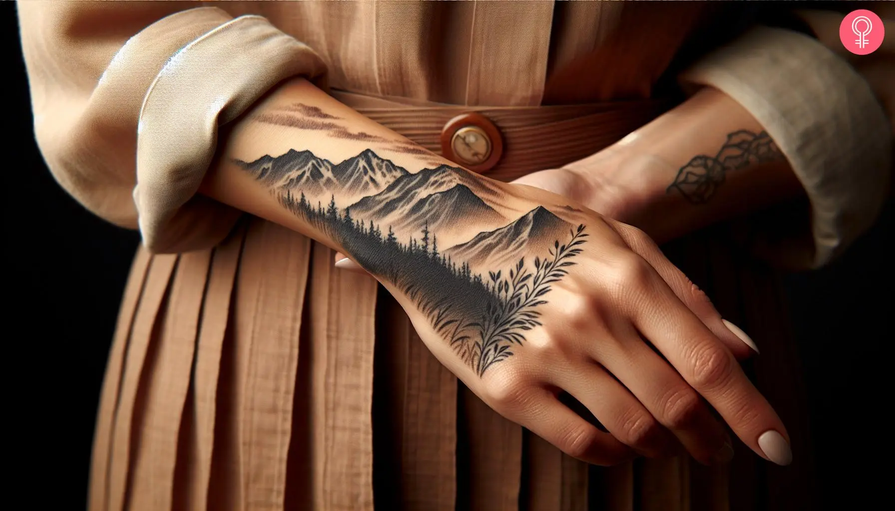 A faded mountain tattoo on the back of the hand