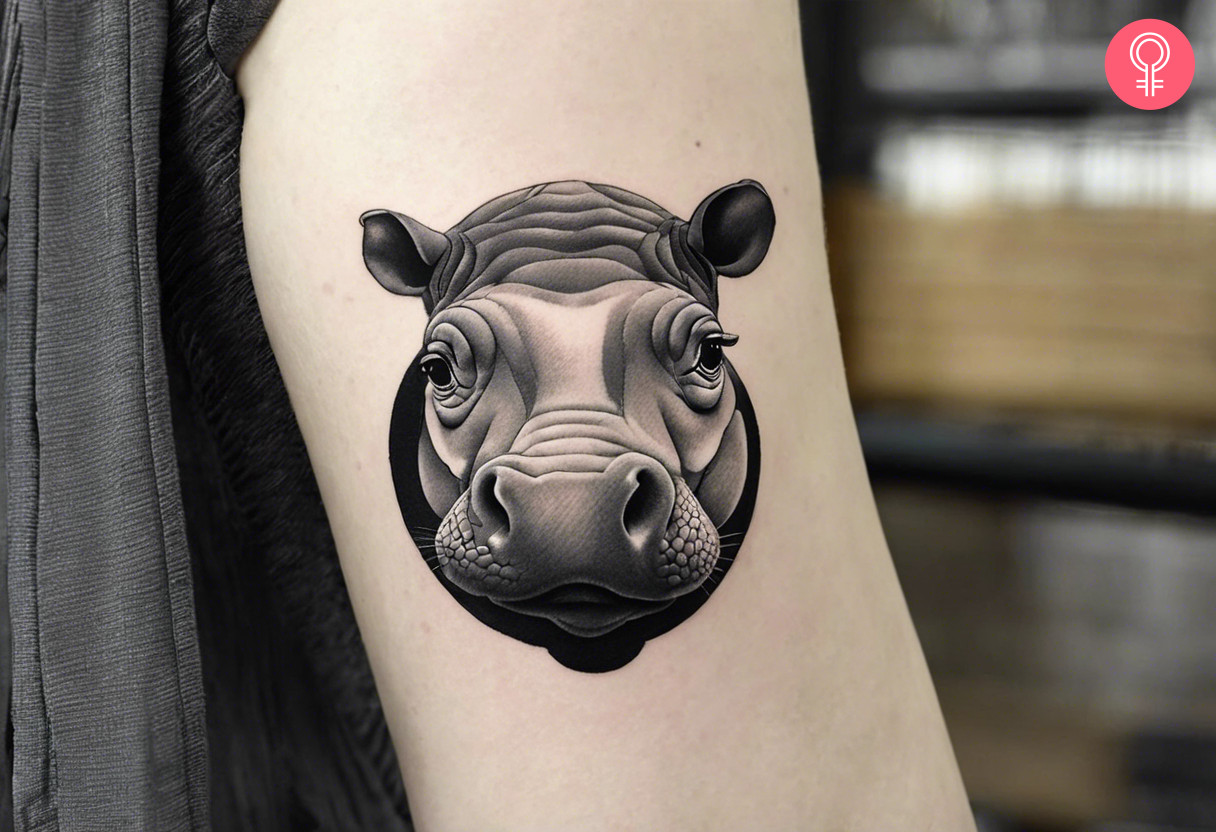 Realistic hippo tattoo