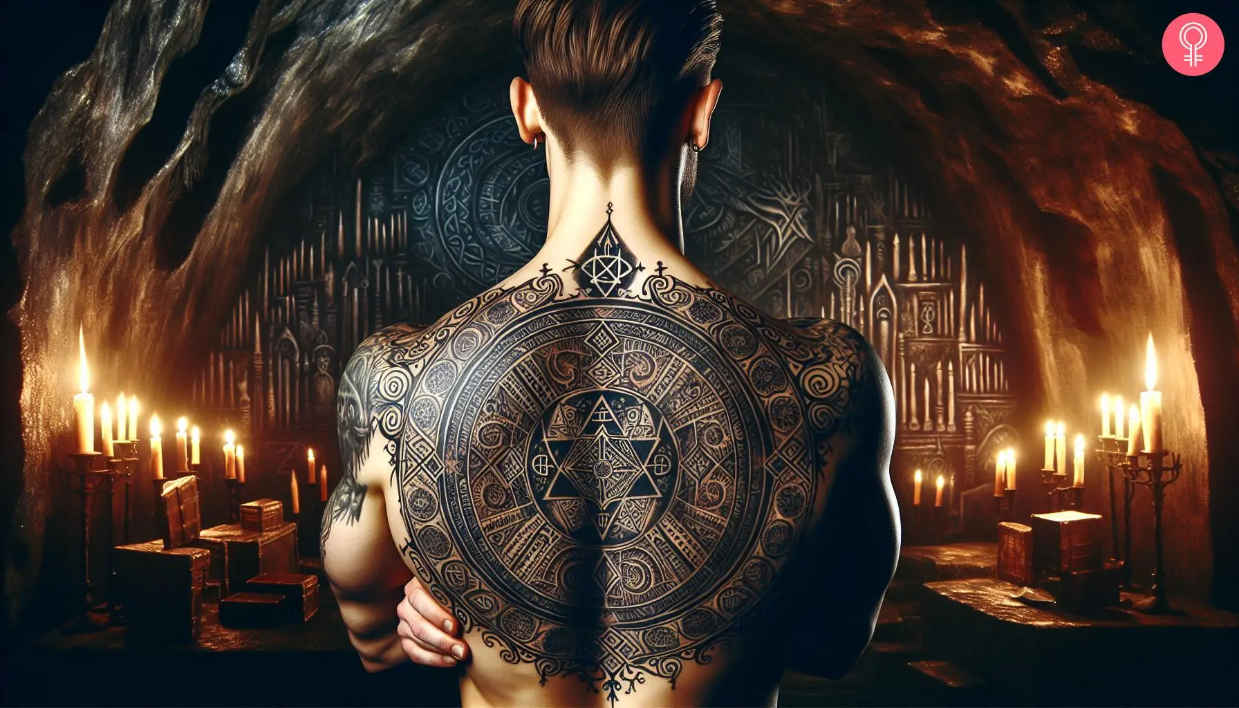 Man with satanic back tattoo