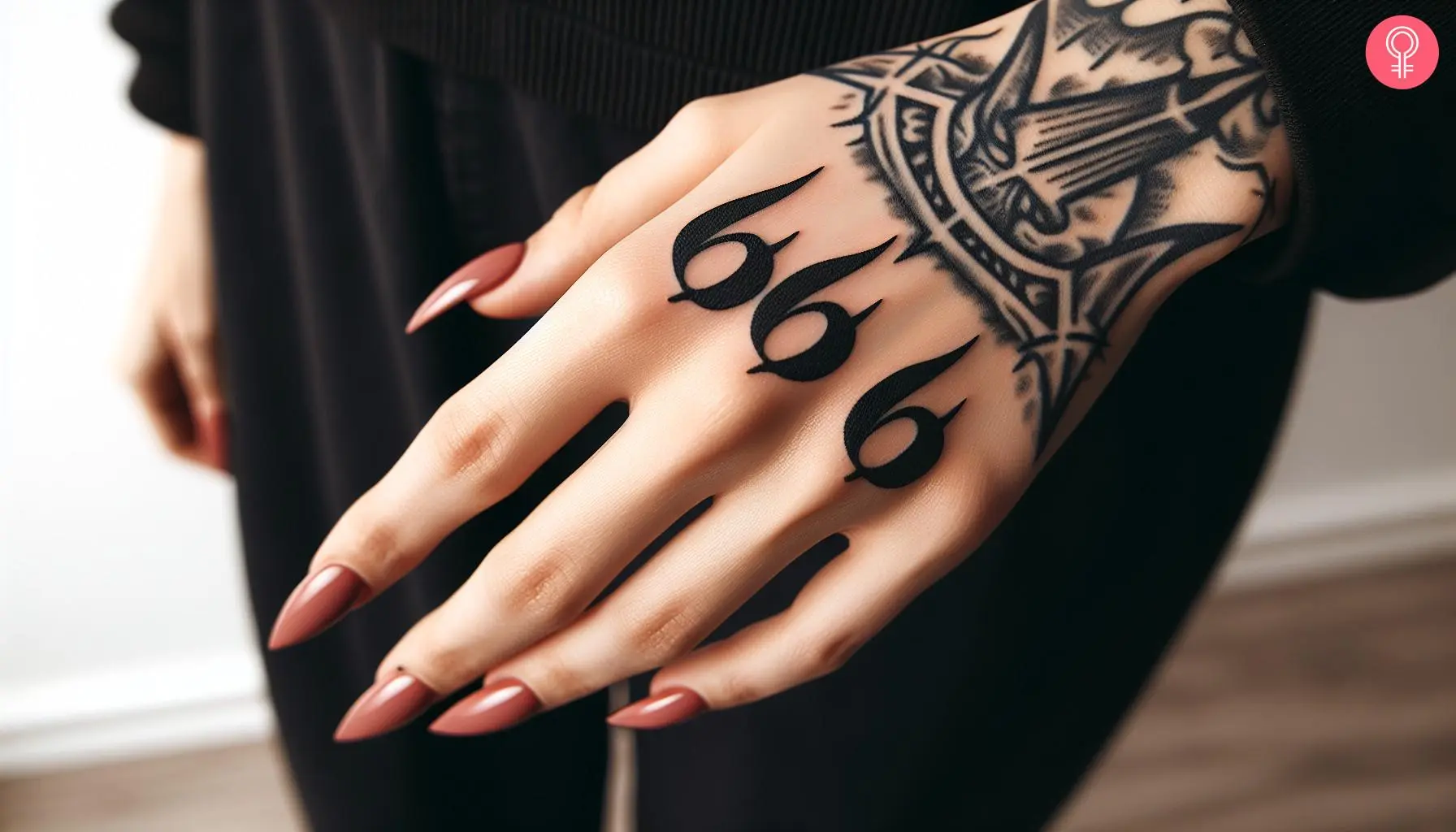 Woman with satanic hand tattoo