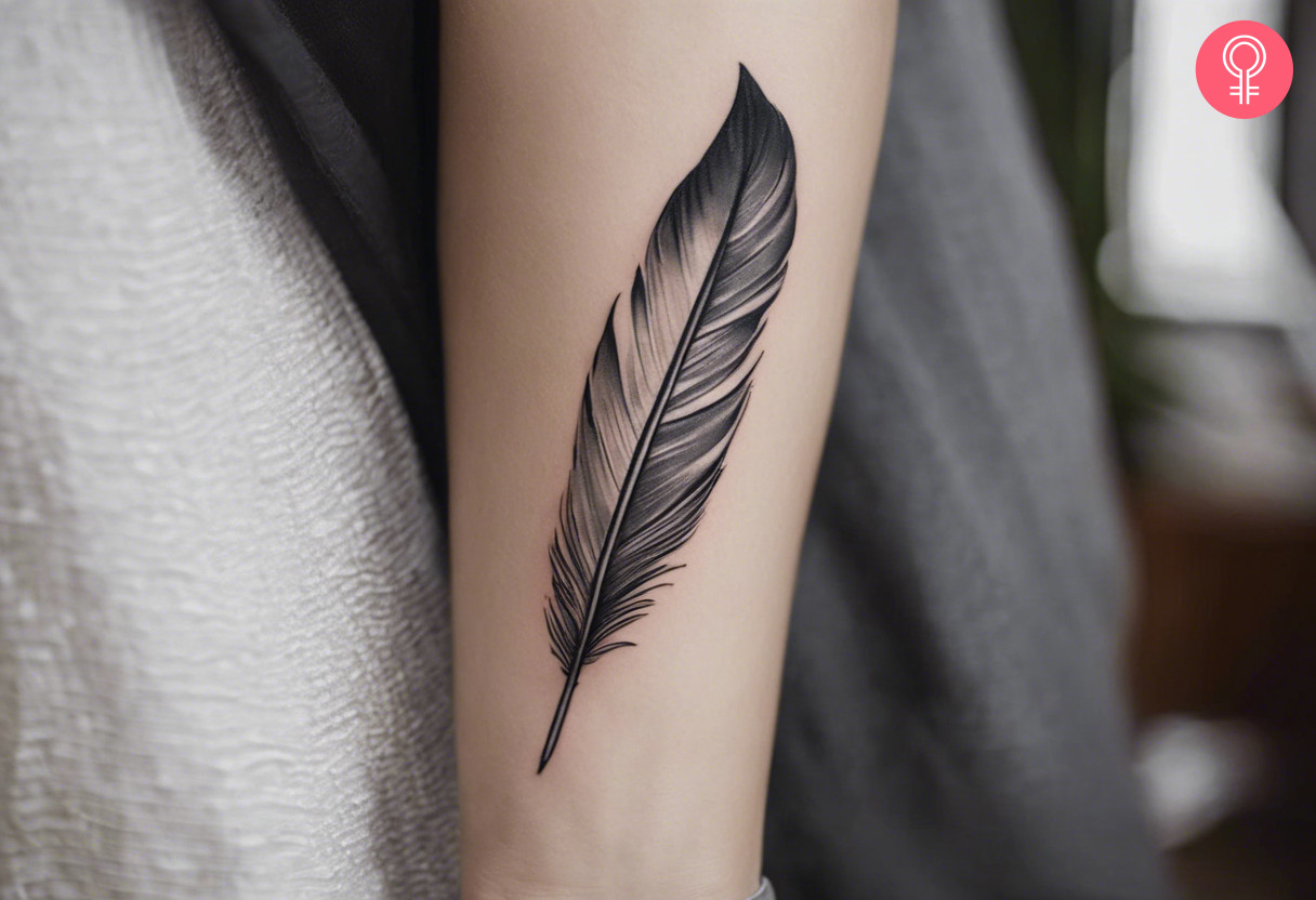 Seagull feather tattoo on the forearm