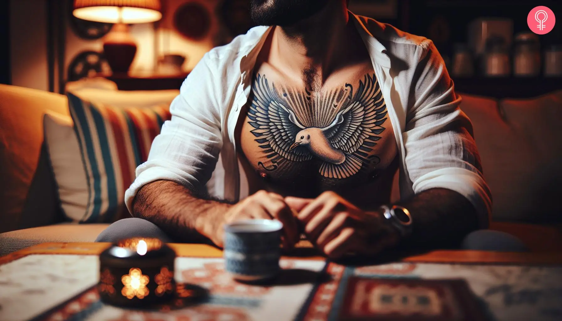 Seagull tattoo on the chest of a man