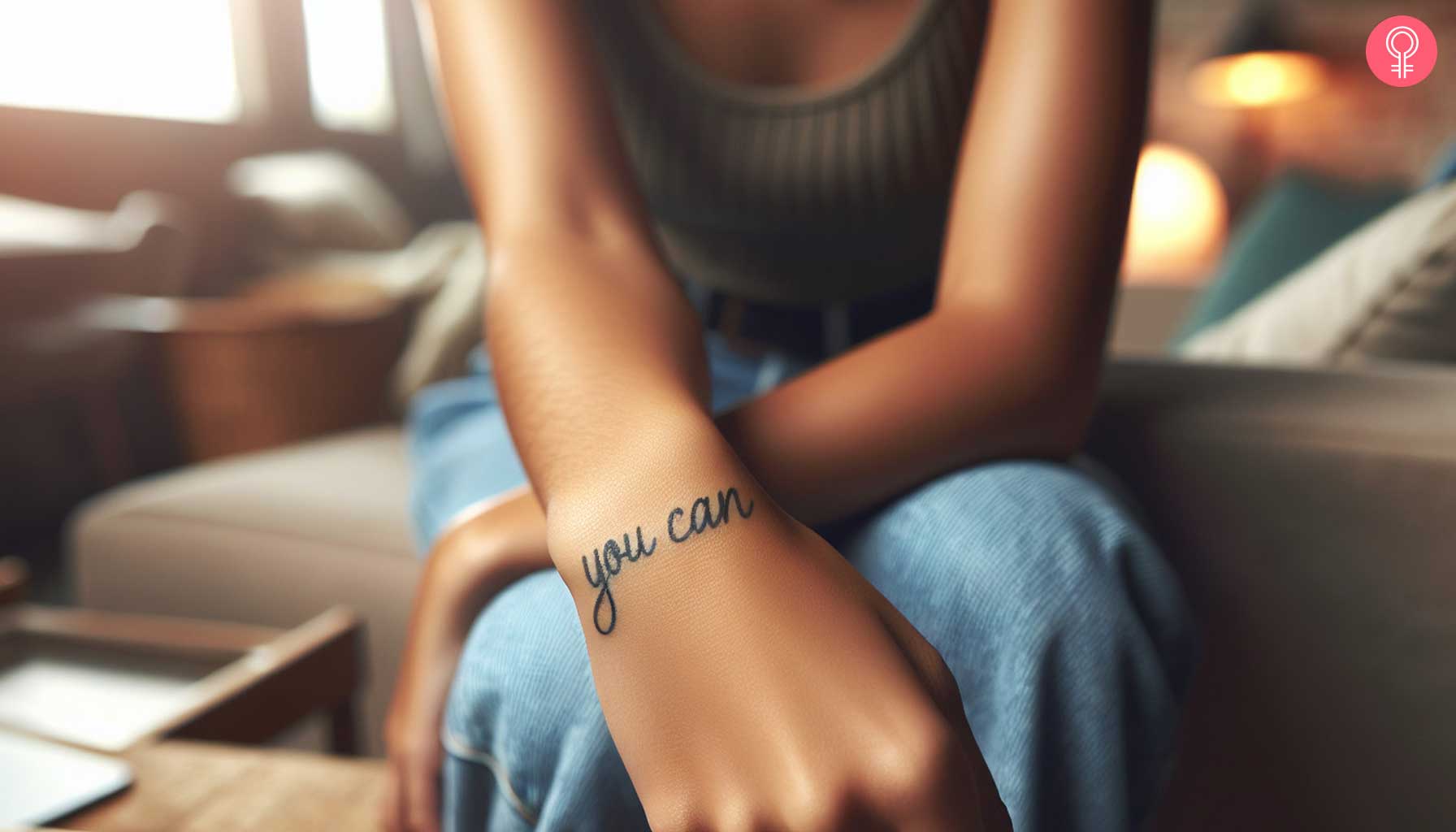 A script tattoo on the back of the wrist