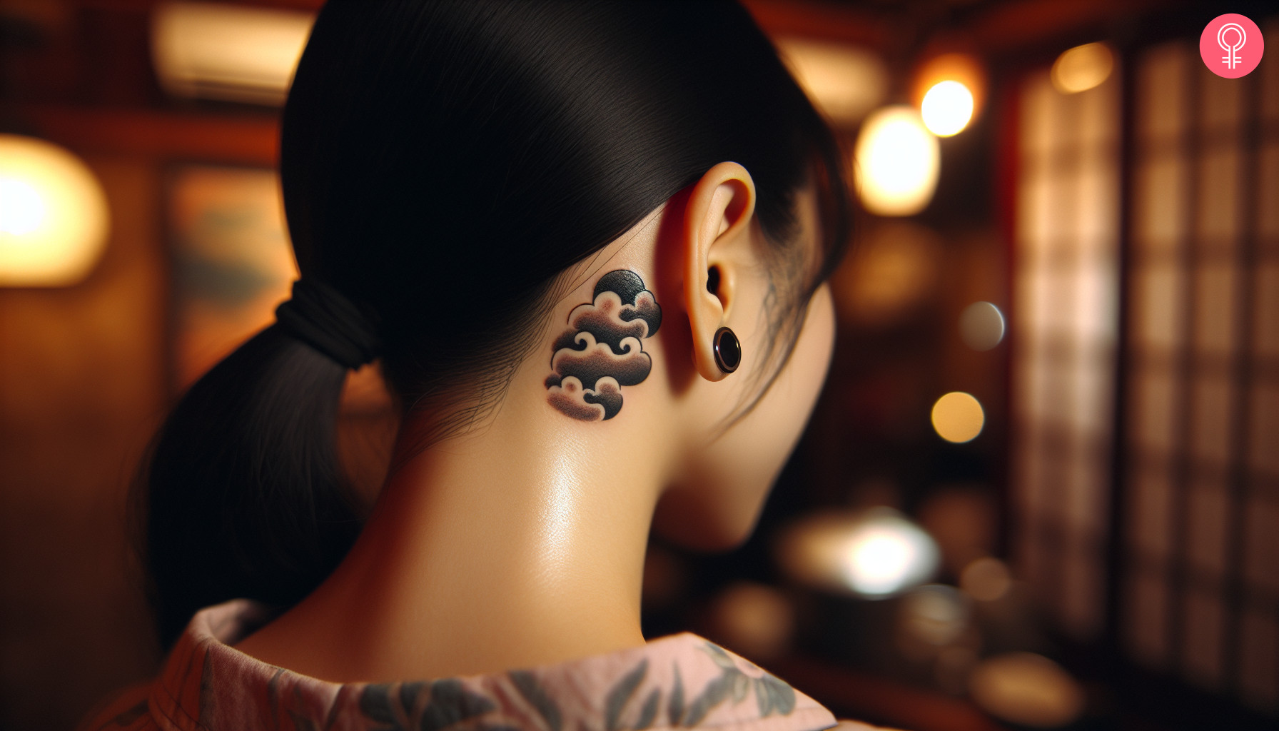 Small Japanese cloud tattoo behind the ear