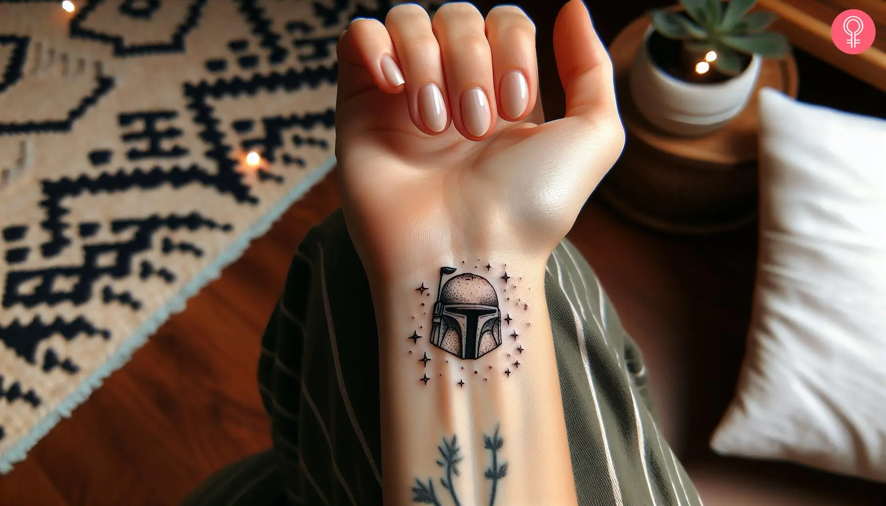 Small Mandalorian Helmet tattoo on the wrist