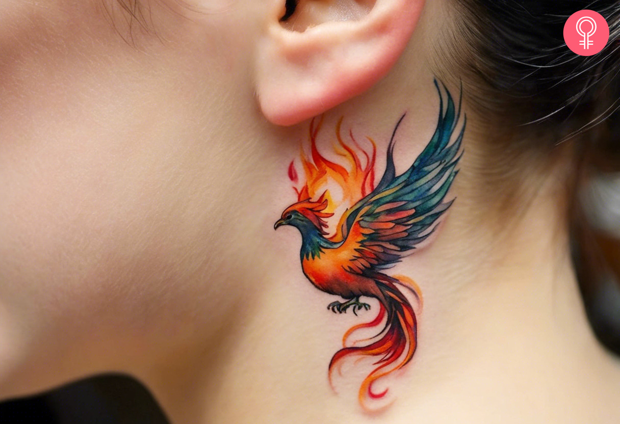 Small Phoenix rising tattoo