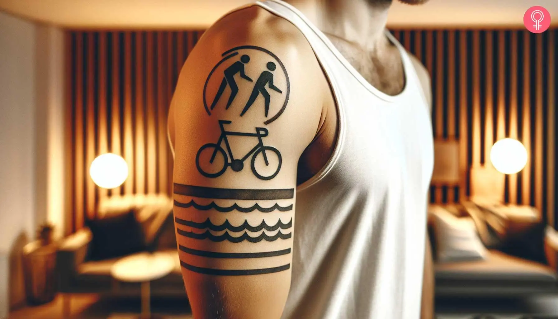 Man with a swim bike run tattoo on the upper arm