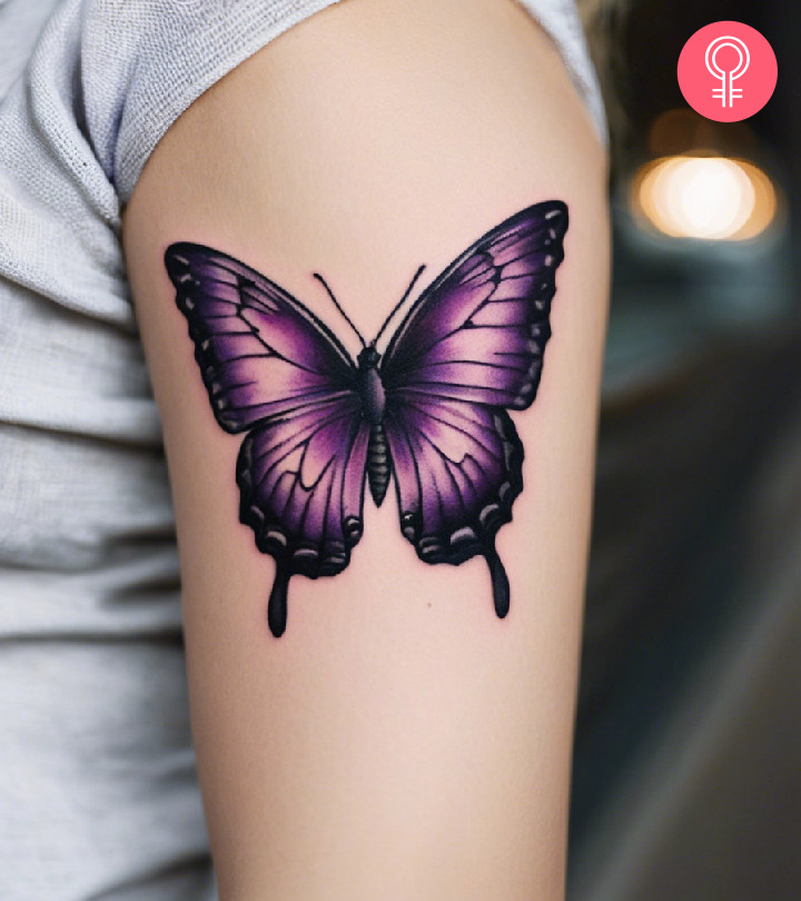 Woman with lupus butterfly tattoo on her arm