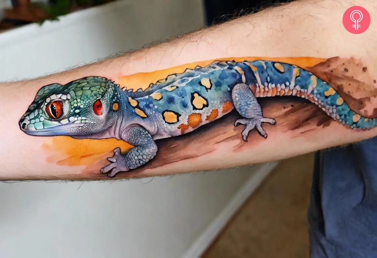 Tokay gecko tattoo on a man’s arm