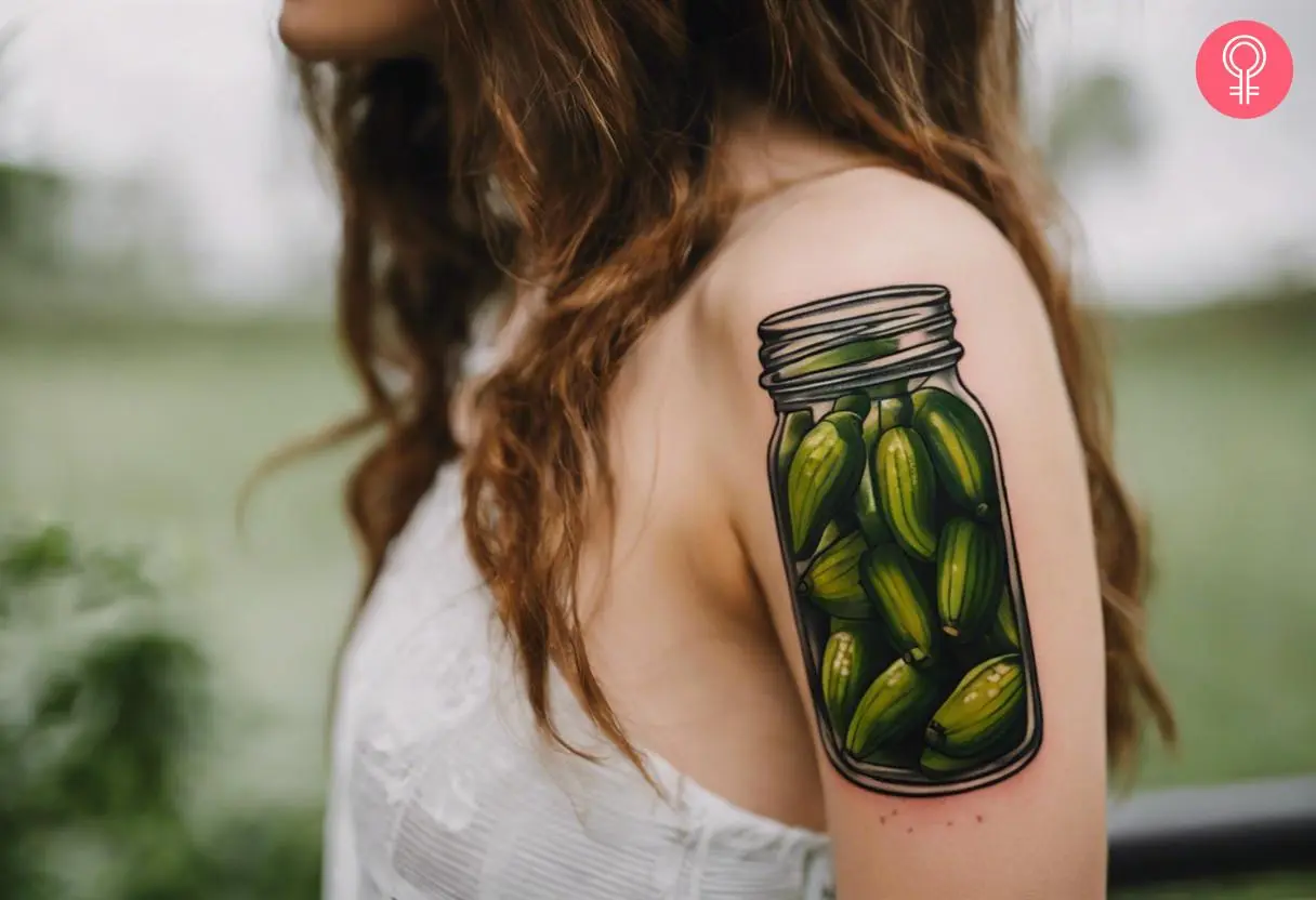 Traditional pickle tattoo on the arm