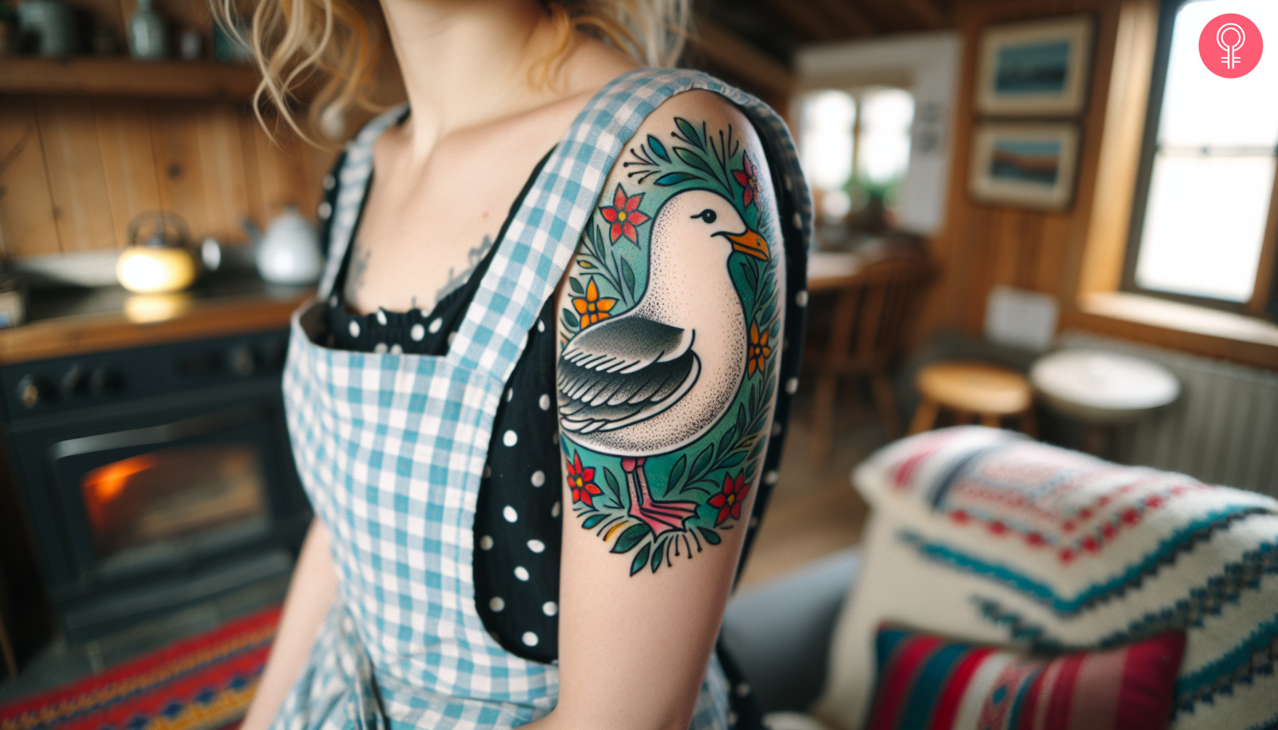 Traditional seagull tattoo on the upper arm