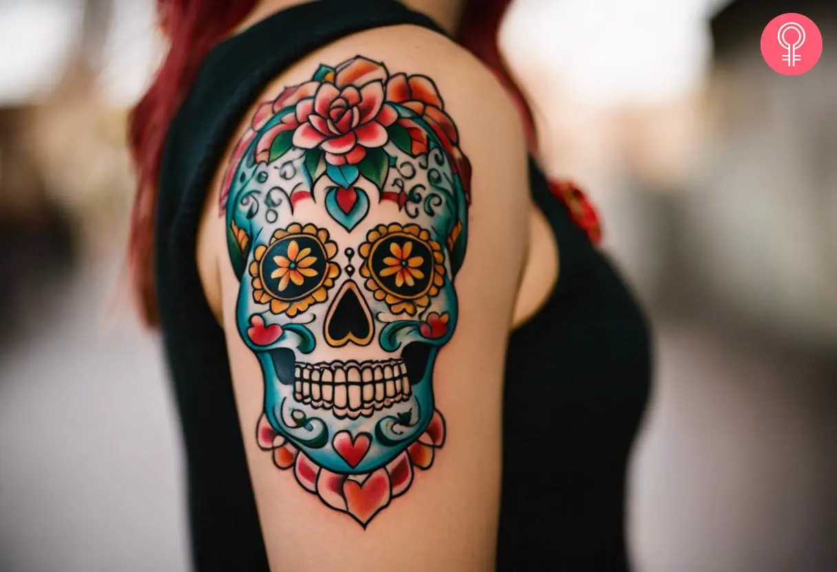 Traditional sugar skull tattoo