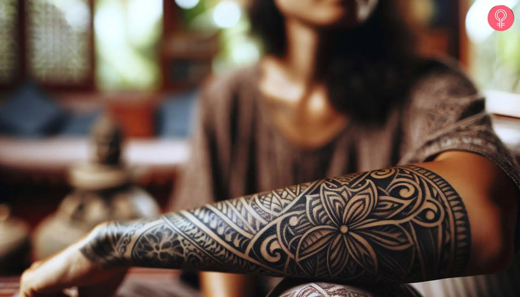 Tribal forearm half-sleeve Polynesian tattoo