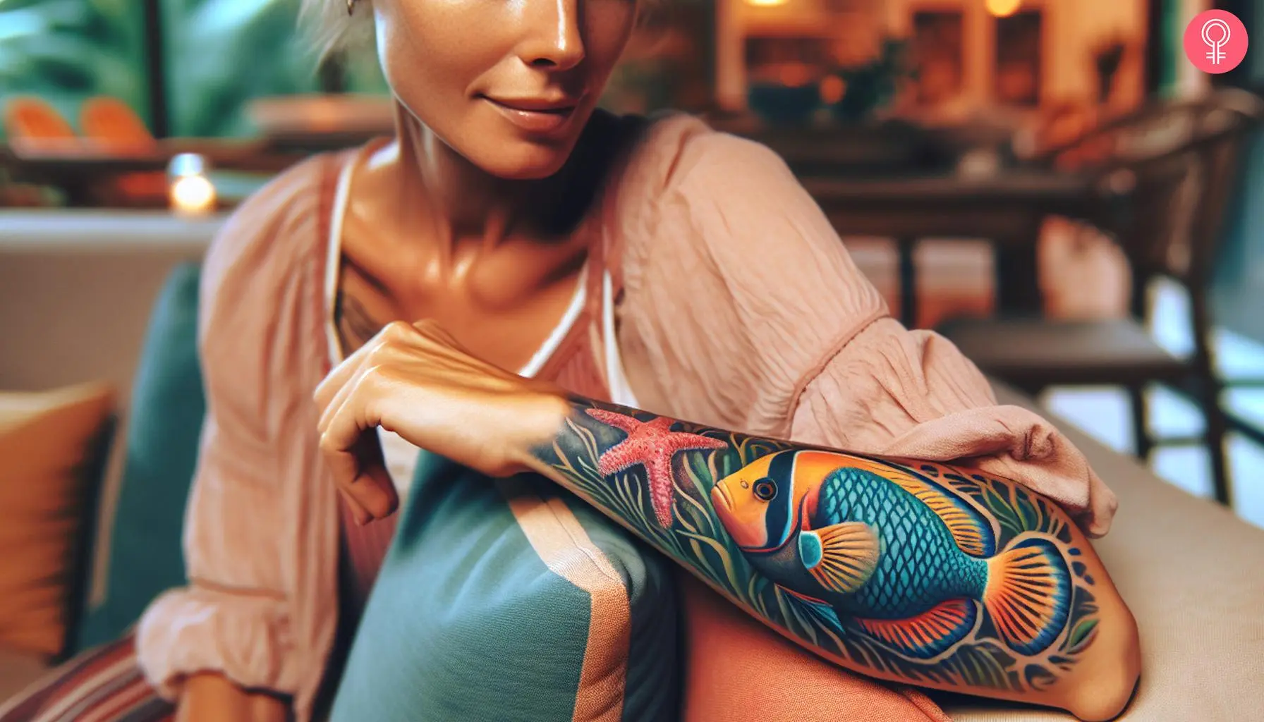 Tropical fish tattoo on the forearm