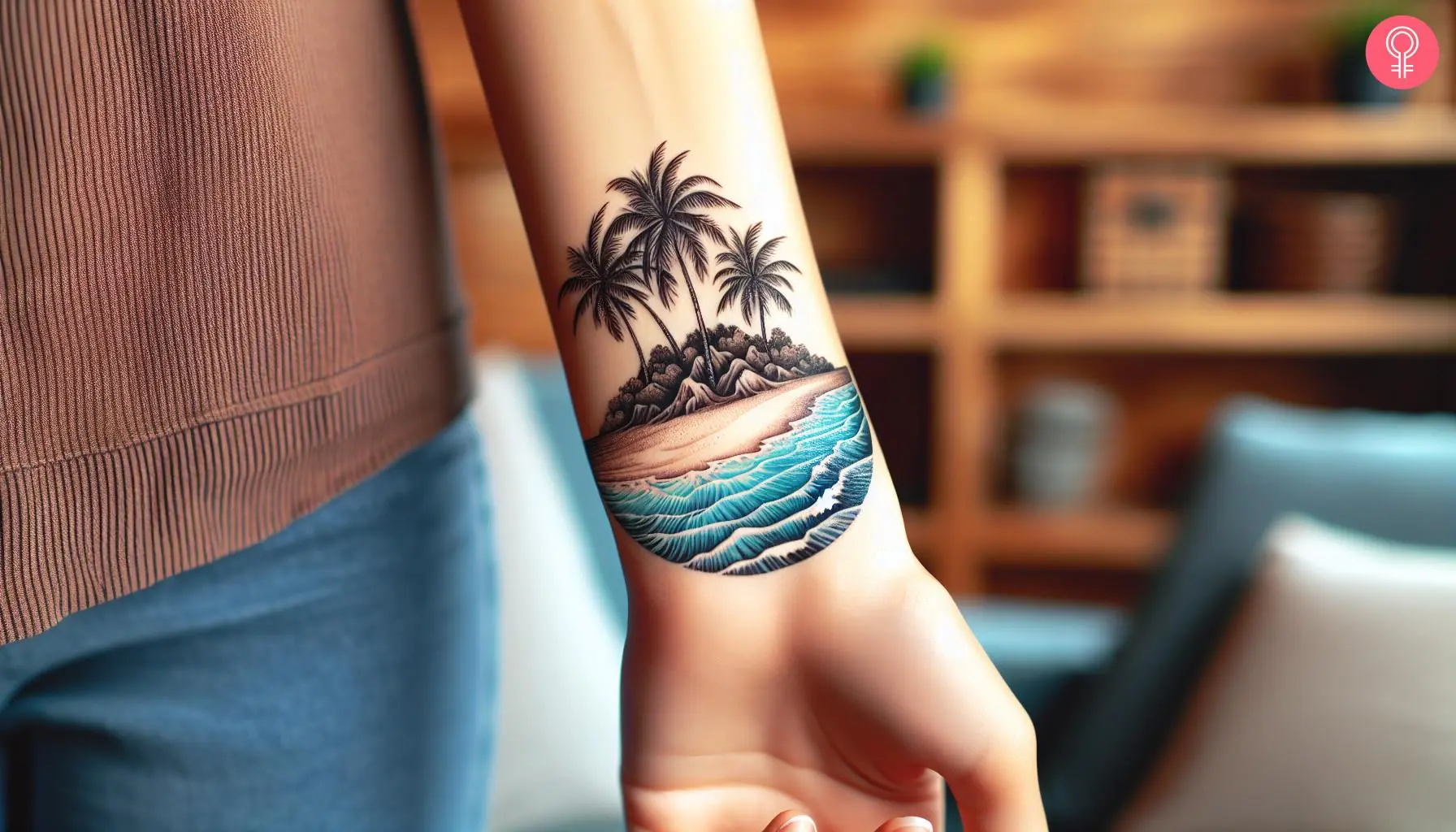 Tropical island tattoo on the wrist