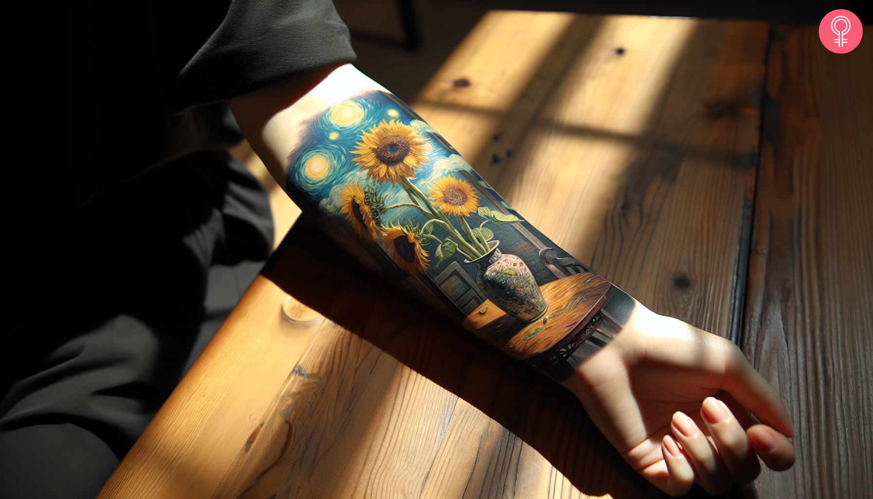 Van Gogh’s famous Sunflower tattoo with the Starry Night skies