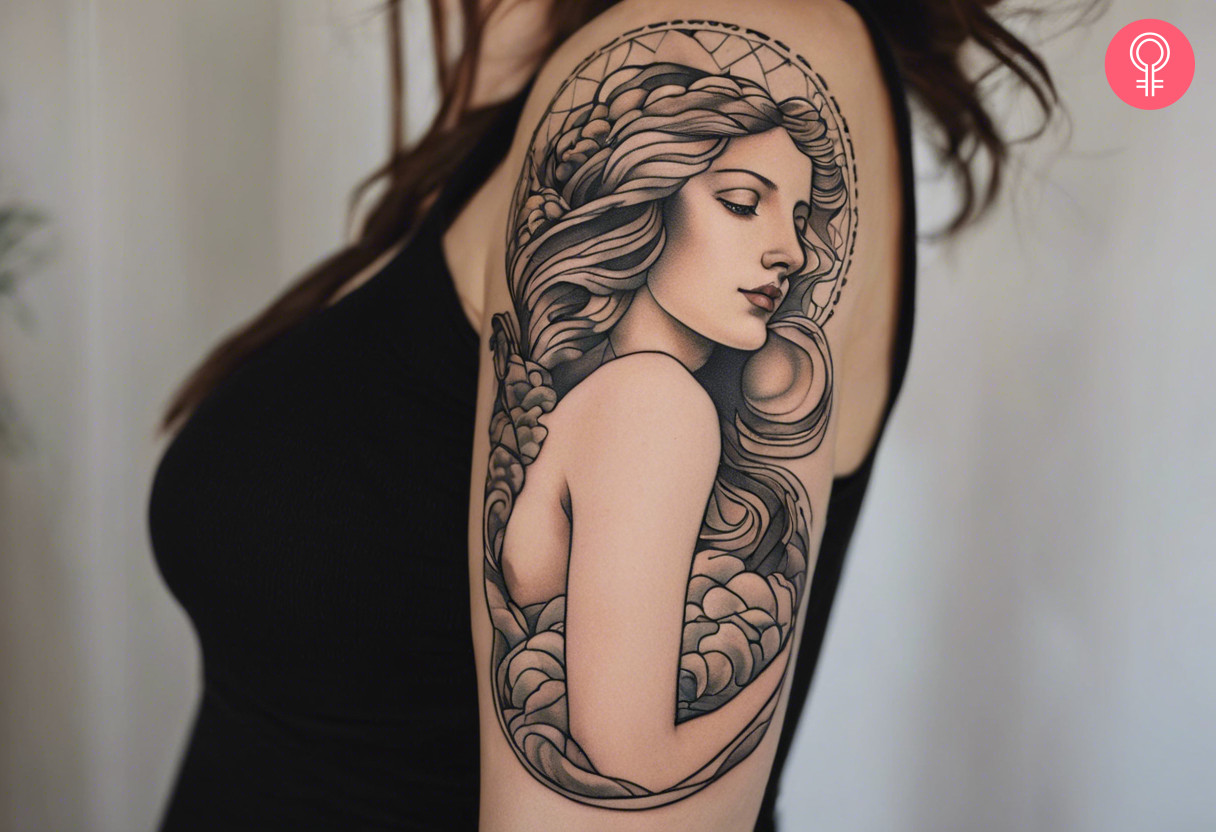 Venus goddess tattoo on a woman’s arm