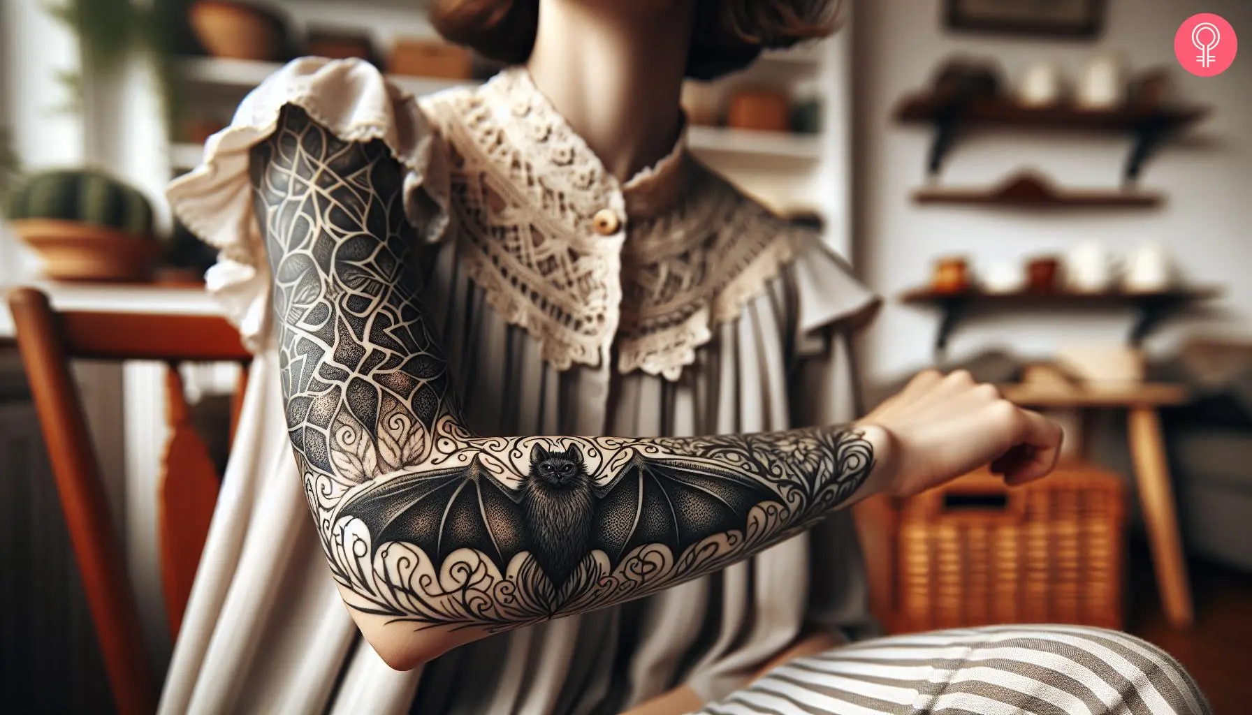 A woman flaunting a Victorian gothic tattoo on her arm