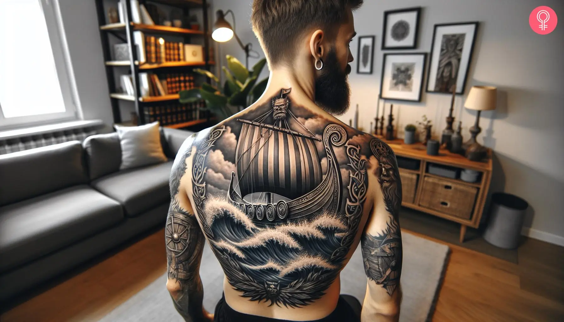 Viking ship tattoo on the back