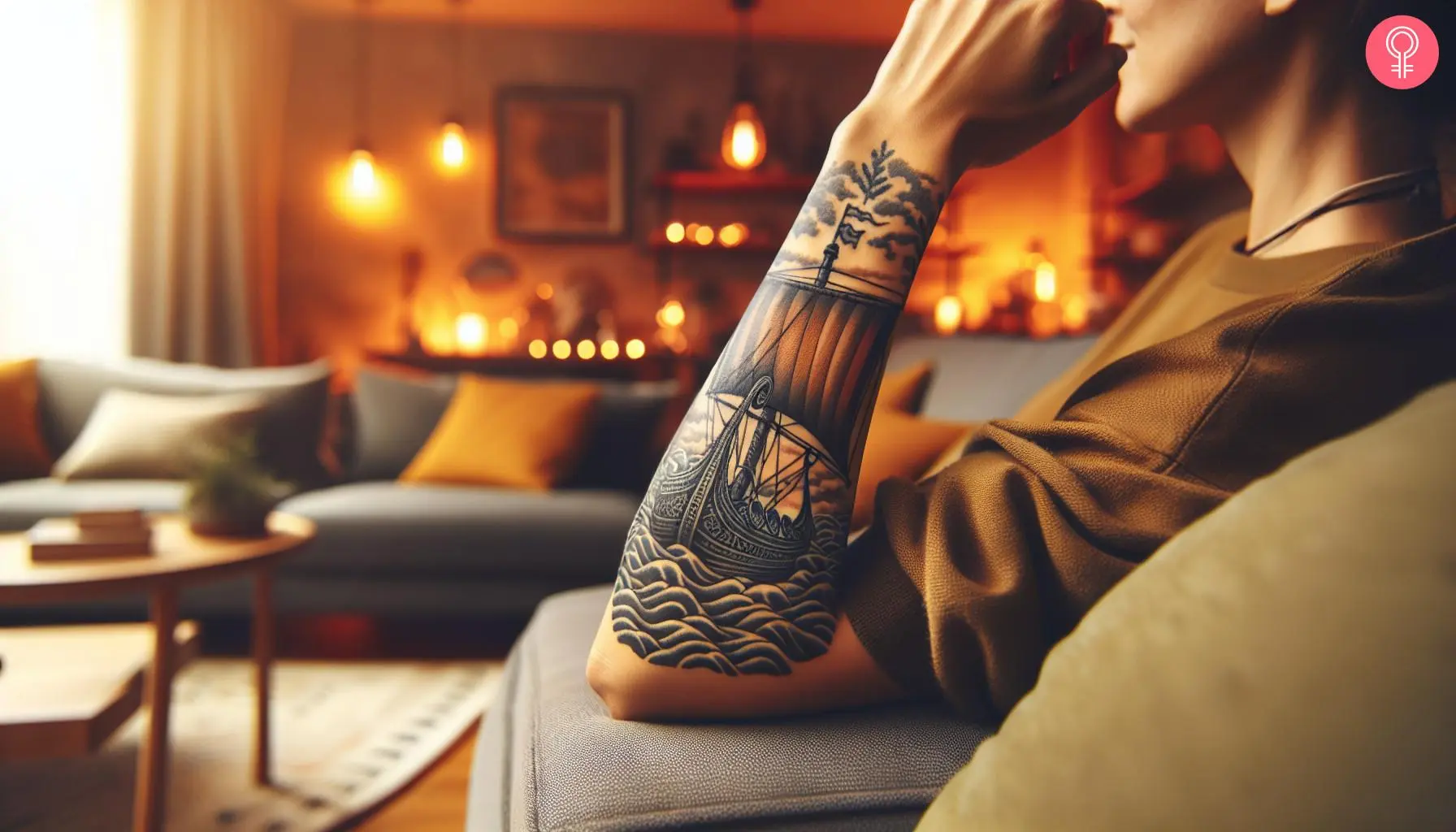 Viking ship tattoo on the forearm