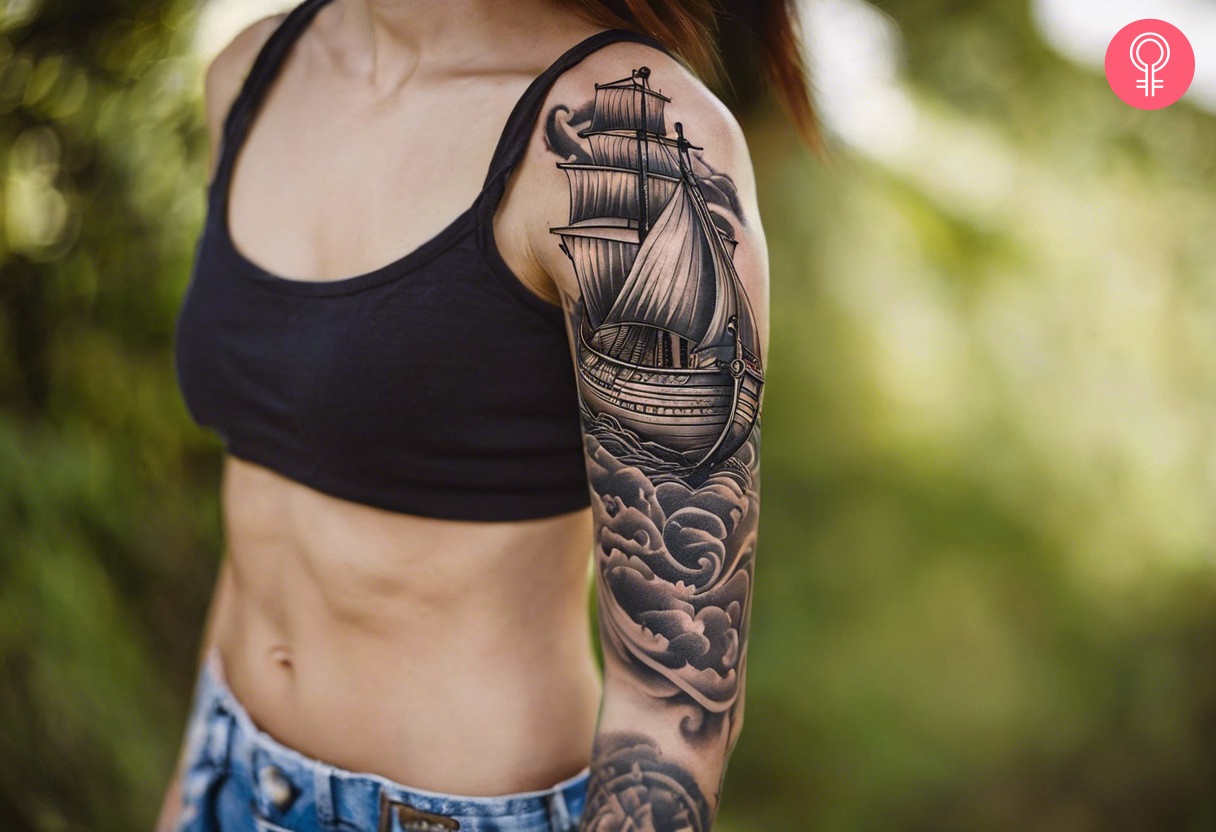 Viking ship tattoo on the sleeve