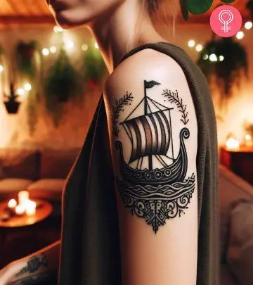 Woman with a minimalist shipwreck tattoo on the forearm