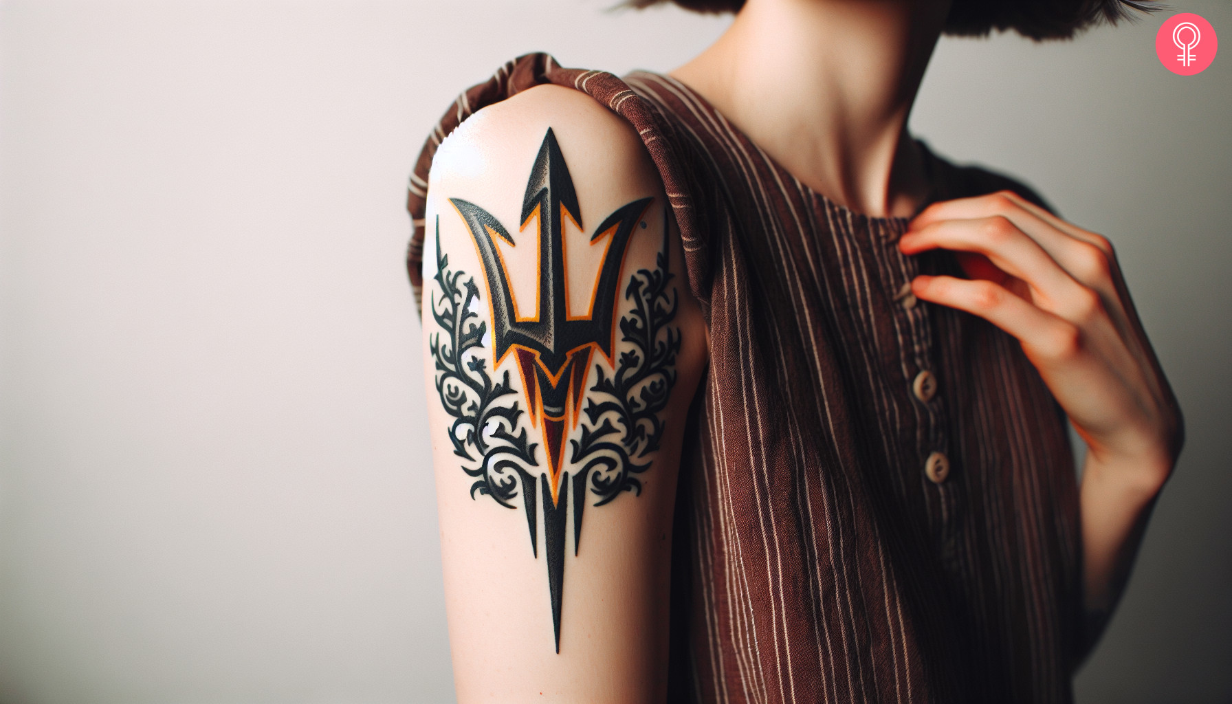 Woman with ASU pitchfork tattoo on her arm