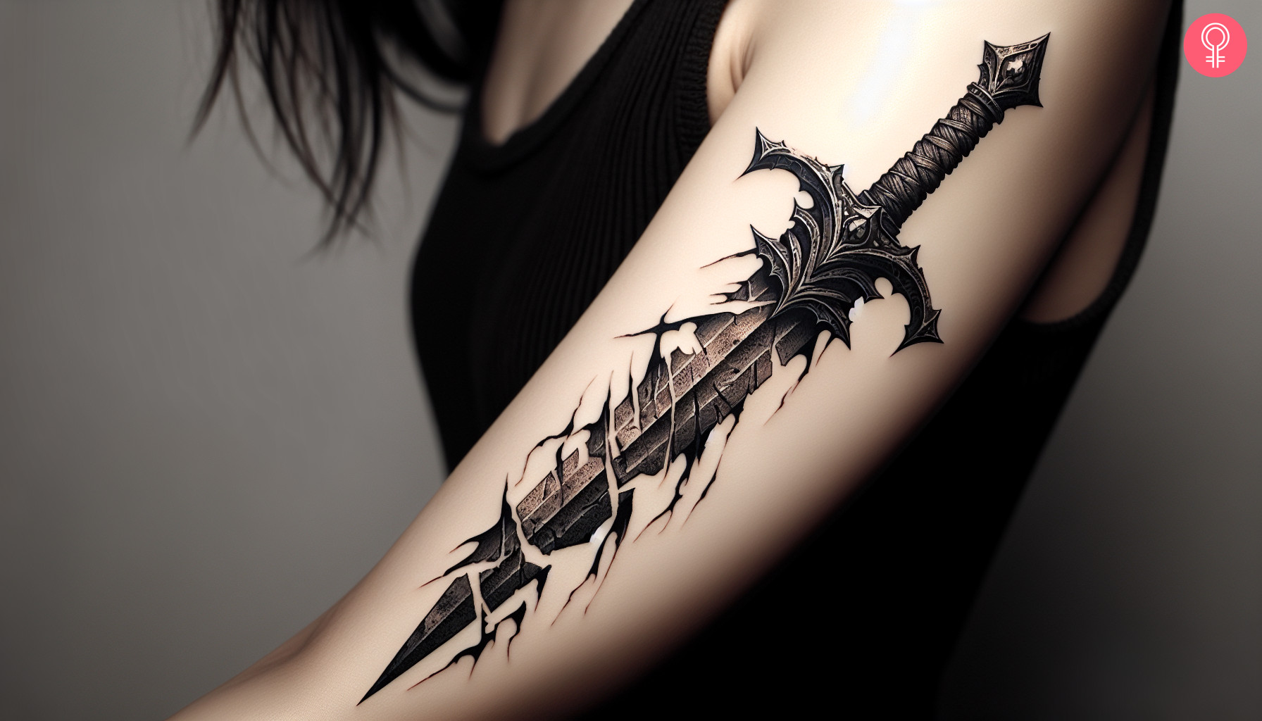 Woman with Lotr sword tattoo on her arm