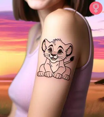 Woman with Simba tattoo on her wrist