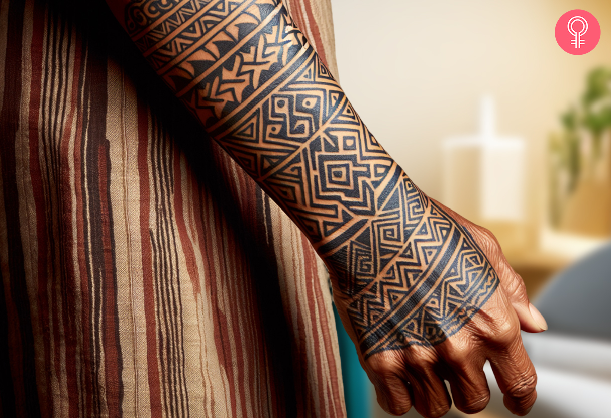 Woman with a Kalinga Philippines tattoo.