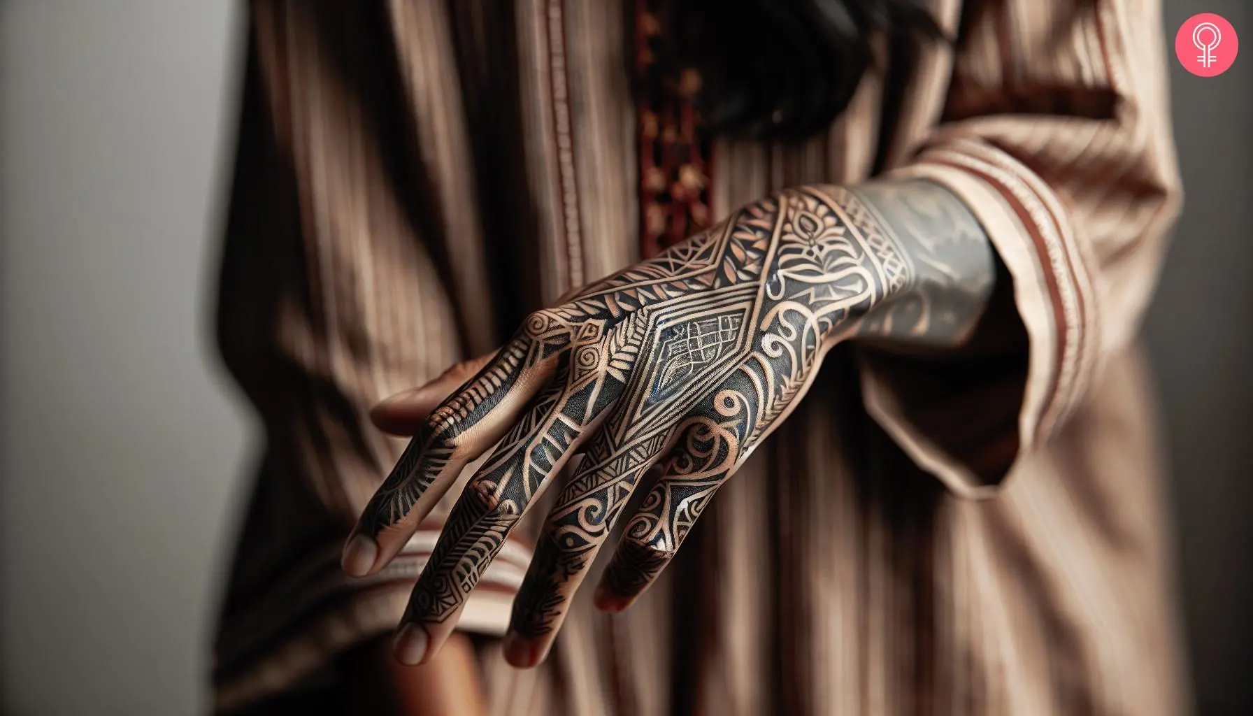 Woman with a Kalinga hand and knuckle tattoo