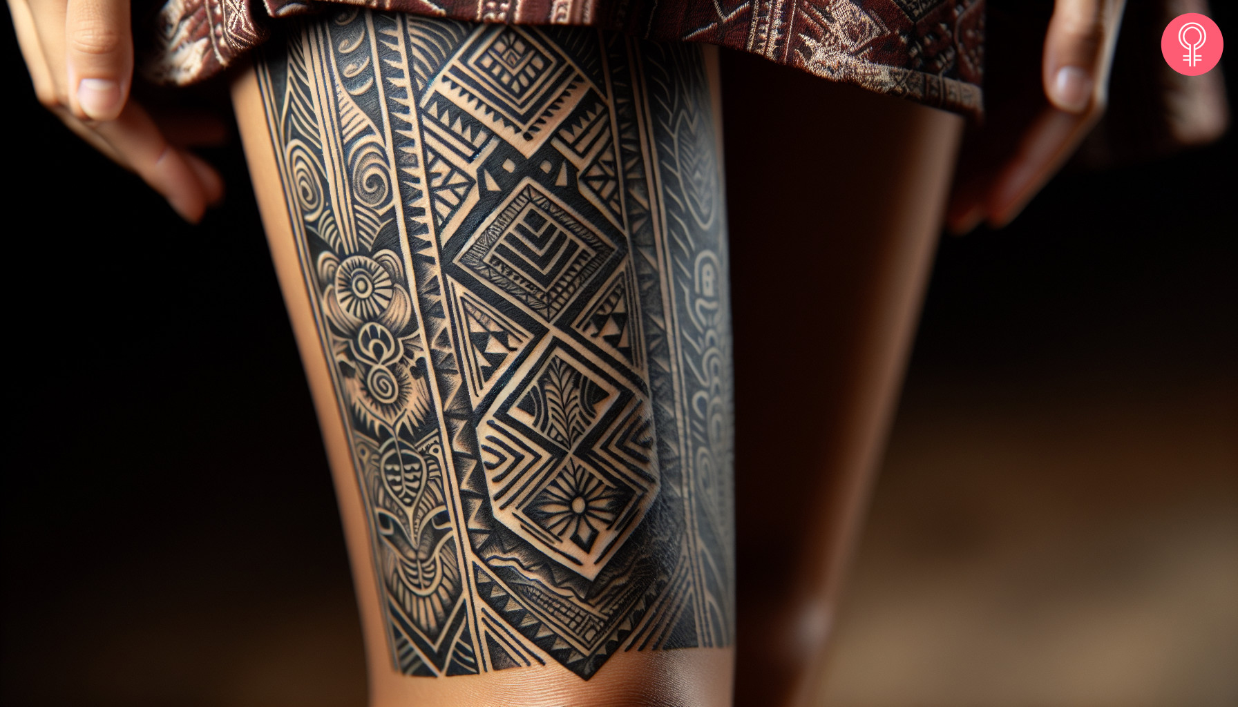 Woman with a Kalinga thigh tattoo.