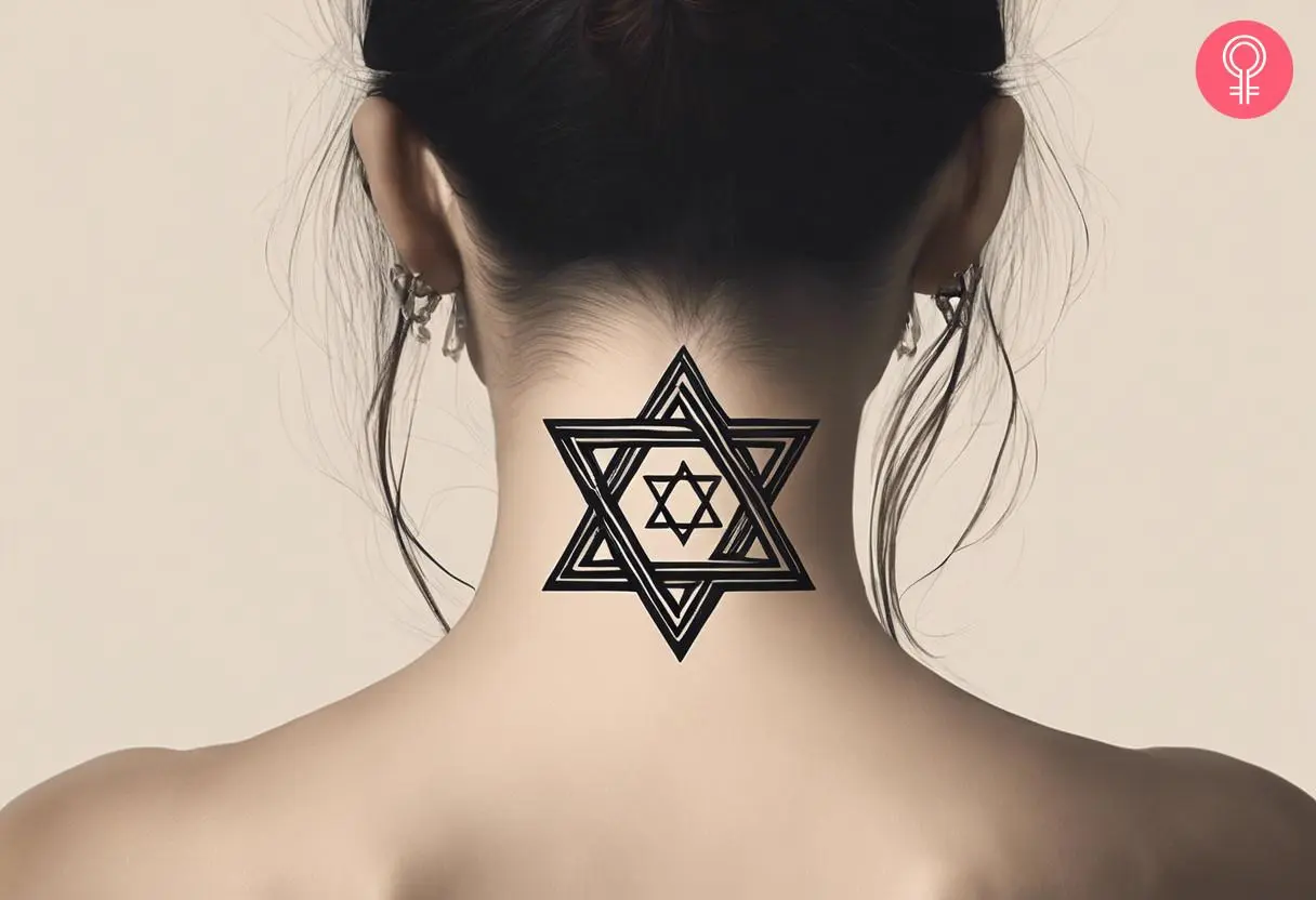 Woman with a Star Of David neck tattoo